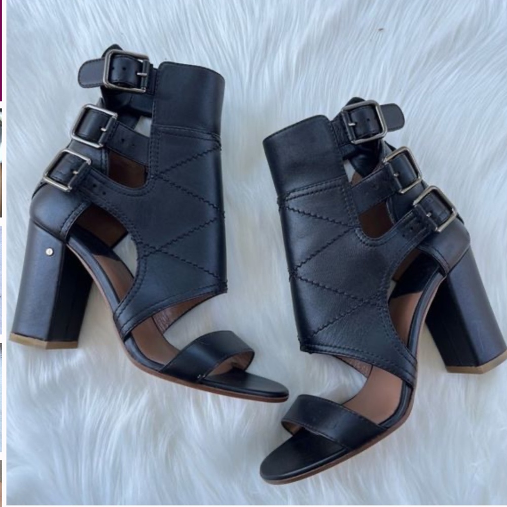 LAURENCE DACADE Leather Decade Leather 3 Buckle Sandal Heels 37 New - Picture 3 of 7